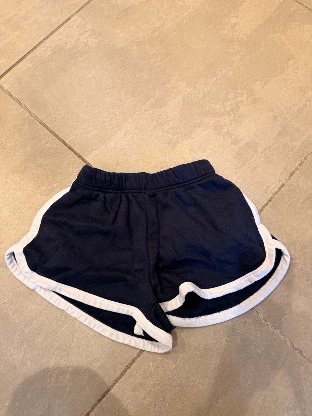 KATIEJ NYC Navy Blue Fleece Dolphin Retro Shorts with White Piping